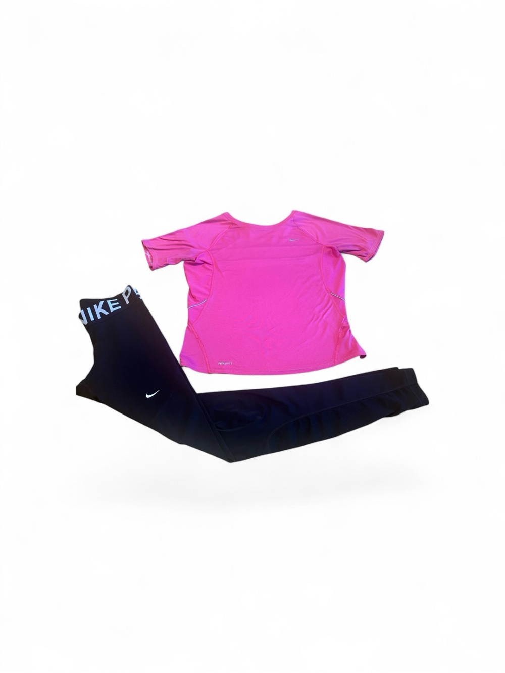 Nike Hot Pink Short Sleeve Dri-FIT Top with Black Nike Pro Leggings - Picture 1 of 7